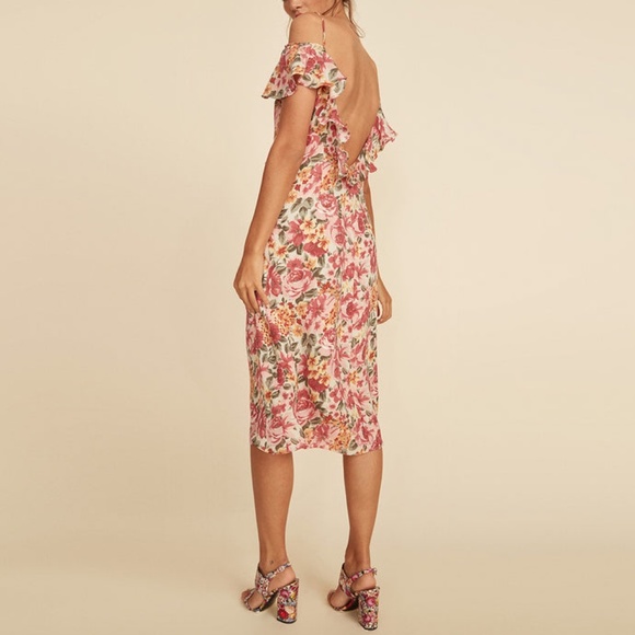 ✨NWT✨ LPA Ruffle Floral Midi Dress 137 in Vintage Rose Pink Sz XS - Picture 4 of 11